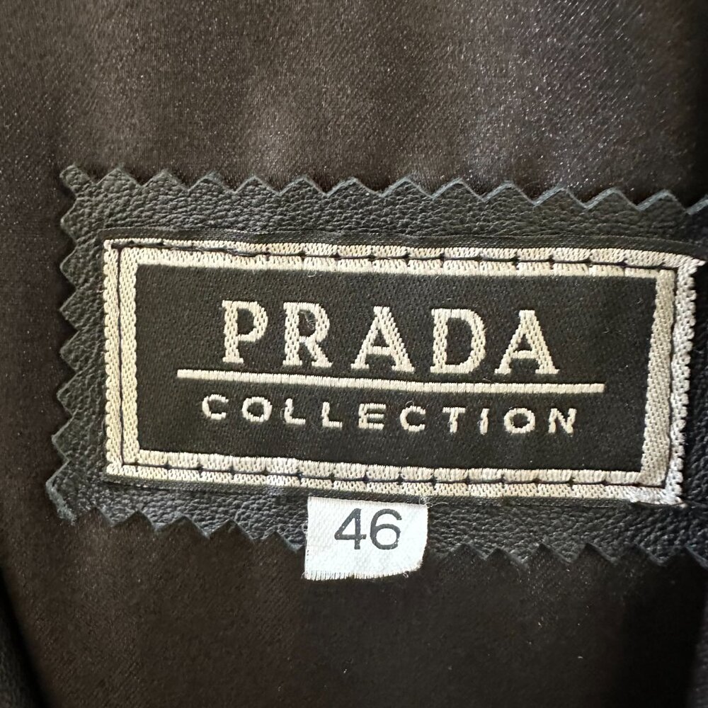Prada women's vintage black leather button coat. - Picture 4 of 5